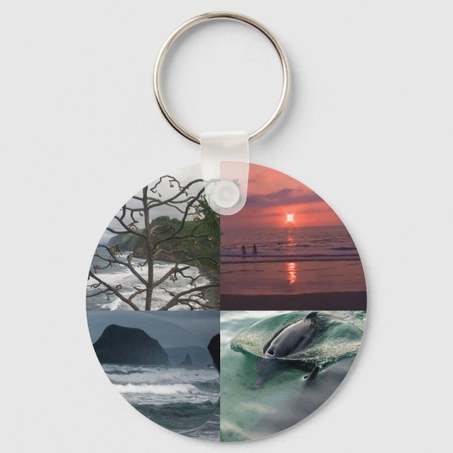 Hawaiian Ocean Beach Tree Photo View Keychain (Front)