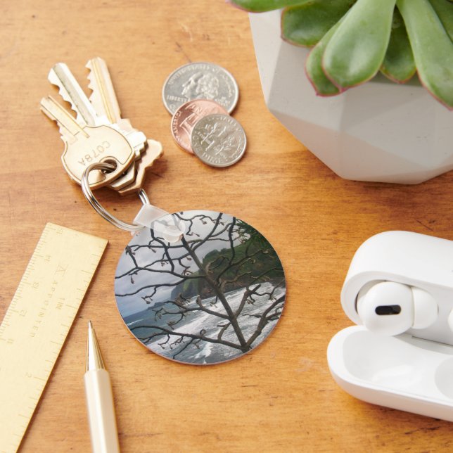 Hawaiian Ocean Beach Tree Photo View Keychain (Desk)