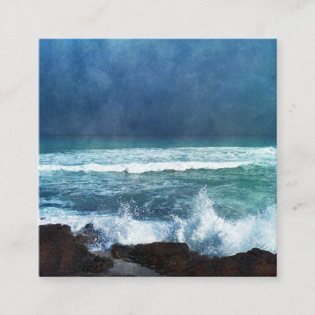 Hawaiian Ocean Hawaii Waves Aqua Teal Blue Surf Square Business Card (Front)