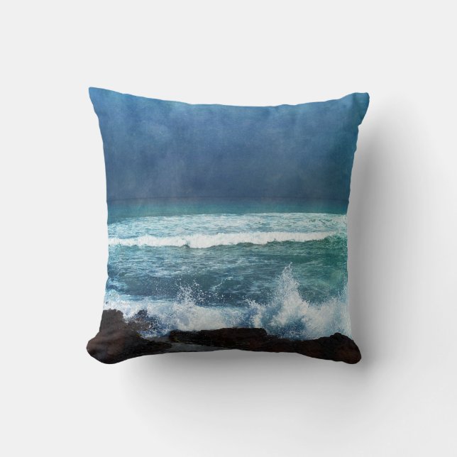 Hawaiian Ocean Hawaii Waves Aqua Teal Blue Surf Throw Pillow (Front)
