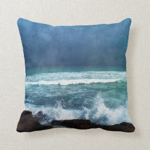 Hawaiian Ocean Hawaii Waves Aqua Teal Blue Surf Throw Pillow