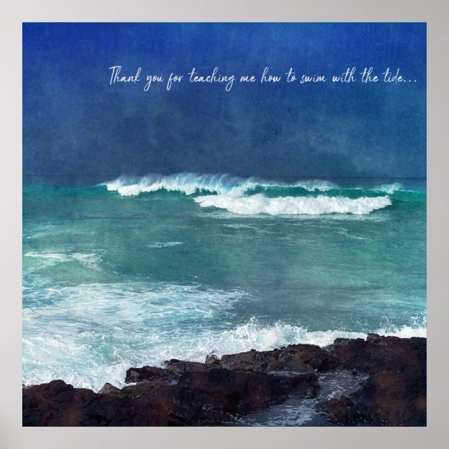 Hawaiian Ocean Quote Waves Aqua Teal Blue Surf Poster (Front)
