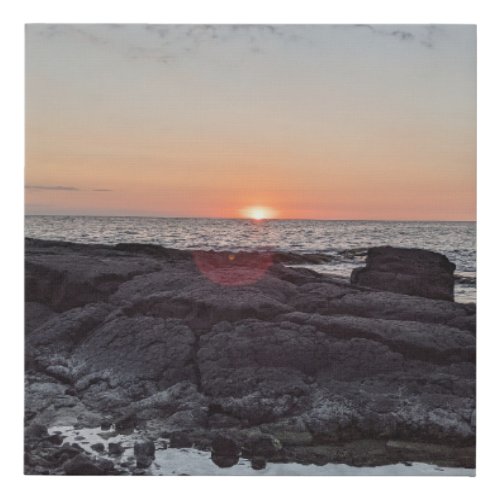Hawaiian Ocean Sunset with Lava Rocks Photo Faux Canvas Print