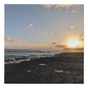 Hawaiian Ocean Sunset with Lava Rocks Photo Faux Canvas Print