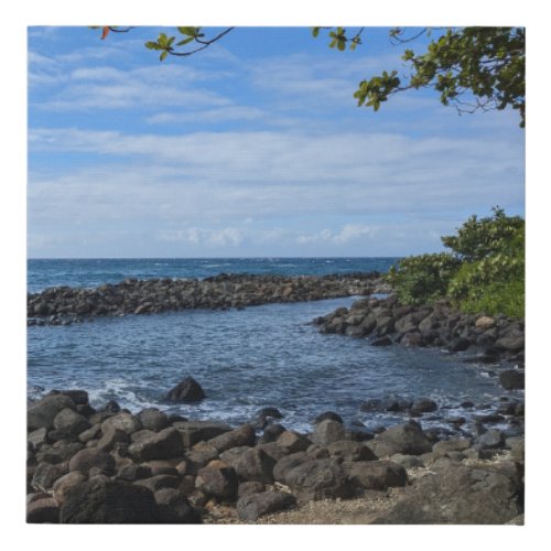 Hawaiian Ocean with Lava Rocks Photo Faux Canvas Print