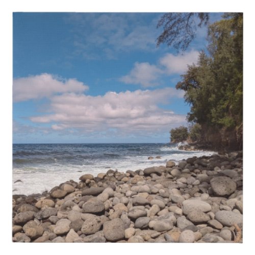 Hawaiian Ocean with Lava Rocks Photo Faux Canvas Print