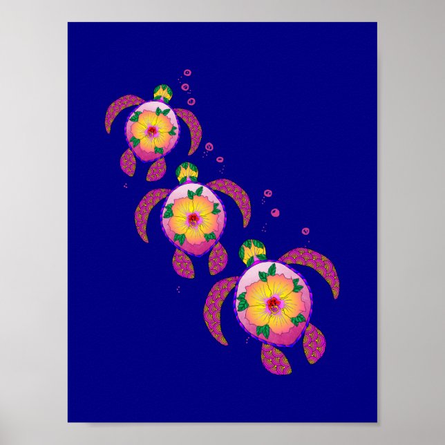 Hawaiian Ohana Honu Sea Turtles Poster (Front)