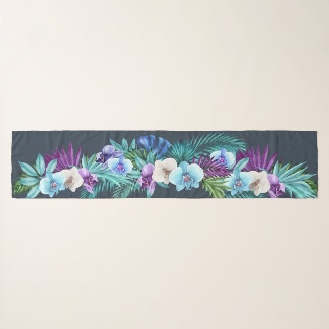 Hawaiian Orchid Garden Long Scarf (Front (Horizontal))