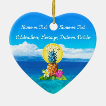 Hawaiian Ornaments With Couple's Names  Date by LittleLindaPinda at Zazzle
