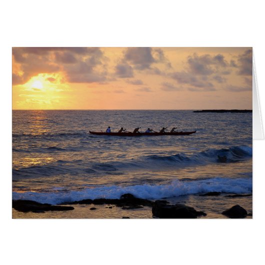 Hawaiian Outrigger Canoe at Sunset Card (Front Horizontal)