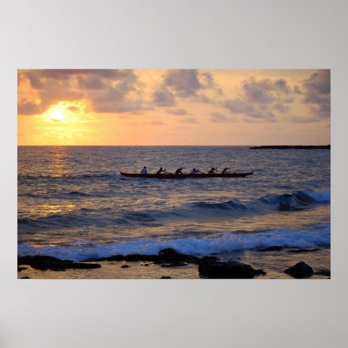 Hawaiian Outrigger Canoe at Sunset Poster