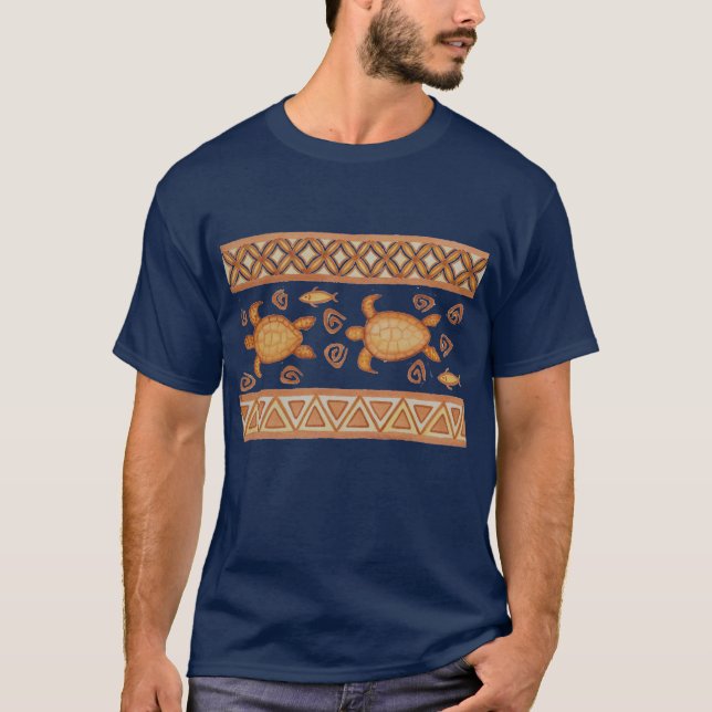 Hawaiian Pair of Honu tribal sea turtle T shirt (Front)