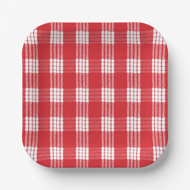 Hawaiian Palaka Red & White Plaid Square Plate  (Front)