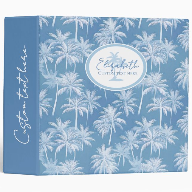 Hawaiian Palm Tree Silhouette Pattern Blue ID1093 3 Ring Binder (Front/Spine)