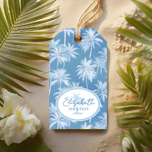 Hawaiian Palm Tree Silhouette Pattern Blue ID1093 Gift Tags