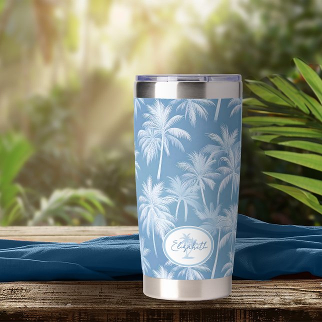 Hawaiian Palm Tree Silhouette Pattern Blue ID1093 Insulated Tumbler (Creator Uploaded)