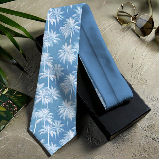 Hawaiian Palm Tree Silhouette Pattern Blue ID1093 Neck Tie