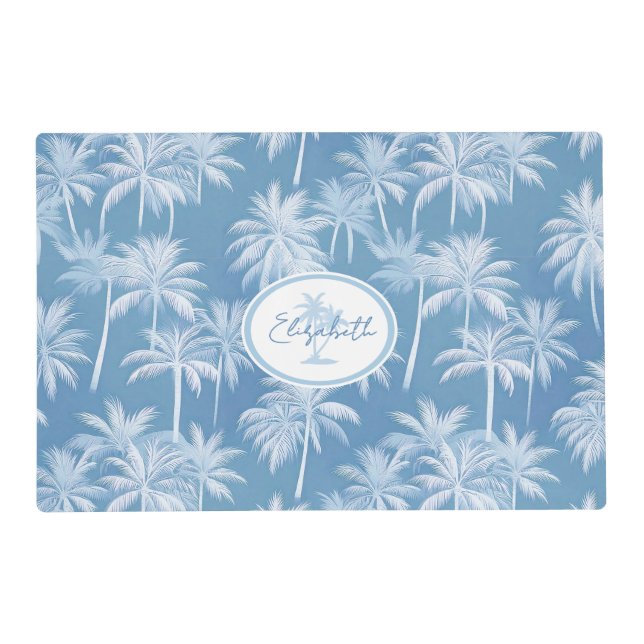 Hawaiian Palm Tree Silhouette Pattern Blue ID1093 Placemat (Front)