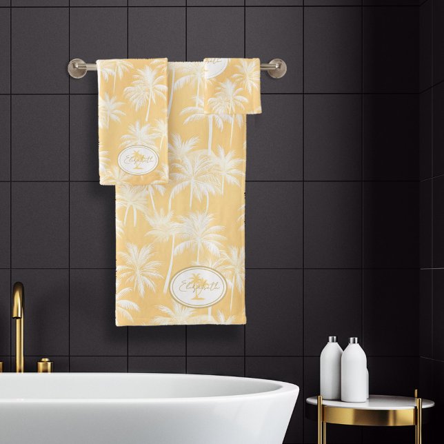 Hawaiian Palm Tree Silhouette Pattern Gold ID1093 Bath Towel Set (Creator Uploaded)