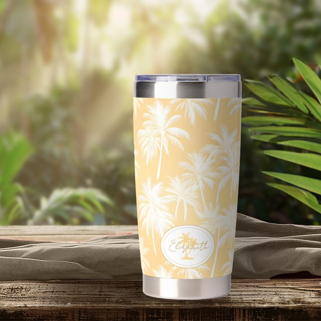 Hawaiian Palm Tree Silhouette Pattern Gold ID1093 Insulated Tumbler (Creator Uploaded)