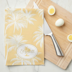 Hawaiian Palm Tree Silhouette Pattern Gold ID1093 Kitchen Towel