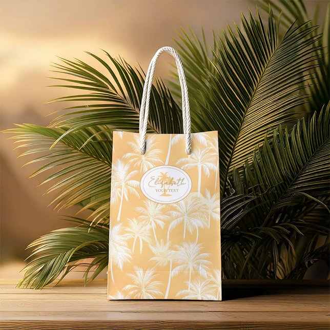 Hawaiian Palm Tree Silhouette Pattern Gold ID1093 Medium Gift Bag (Creator Uploaded)