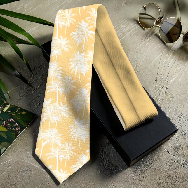 Hawaiian Palm Tree Silhouette Pattern Gold ID1093 Neck Tie (Creator Uploaded)