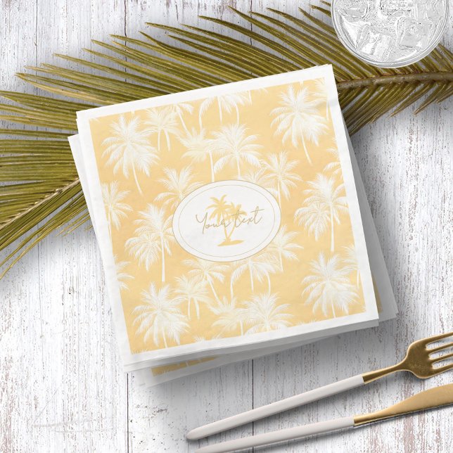 Hawaiian Palm Tree Silhouette Pattern Gold ID1093 Paper Dinner Napkins (Creator Uploaded)