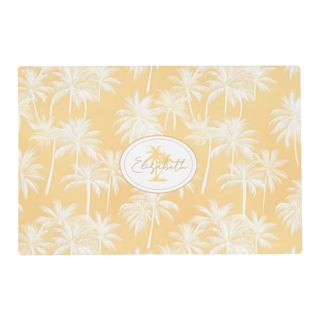 Hawaiian Palm Tree Silhouette Pattern Gold ID1093 Placemat (Front)