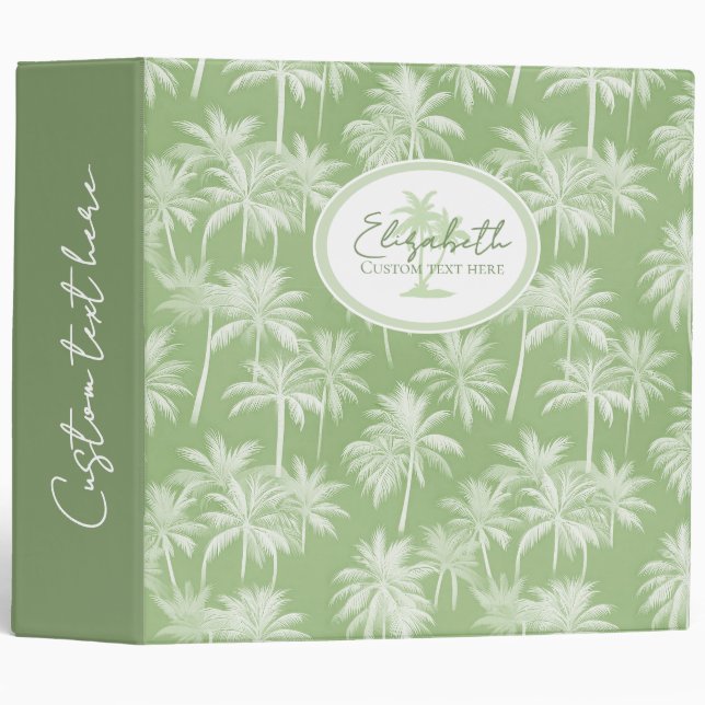Hawaiian Palm Tree Silhouette Pattern Green ID1093 3 Ring Binder (Front/Spine)