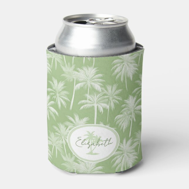 Hawaiian Palm Tree Silhouette Pattern Green ID1093 Can Cooler (Can Front)