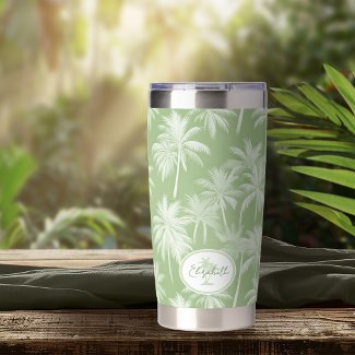 Hawaiian Palm Tree Silhouette Pattern Green ID1093