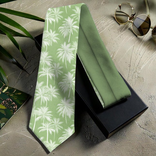 Hawaiian Palm Tree Silhouette Pattern Green ID1093 Neck Tie (Creator Uploaded)