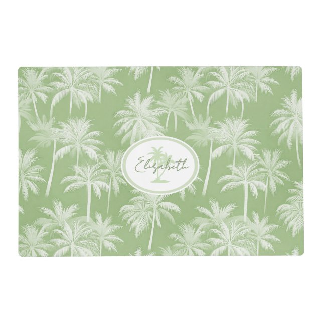 Hawaiian Palm Tree Silhouette Pattern Green ID1093 Placemat (Front)