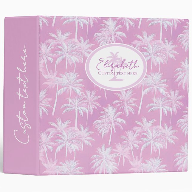 Hawaiian Palm Tree Silhouette Pattern Plum ID1093 3 Ring Binder (Front/Spine)