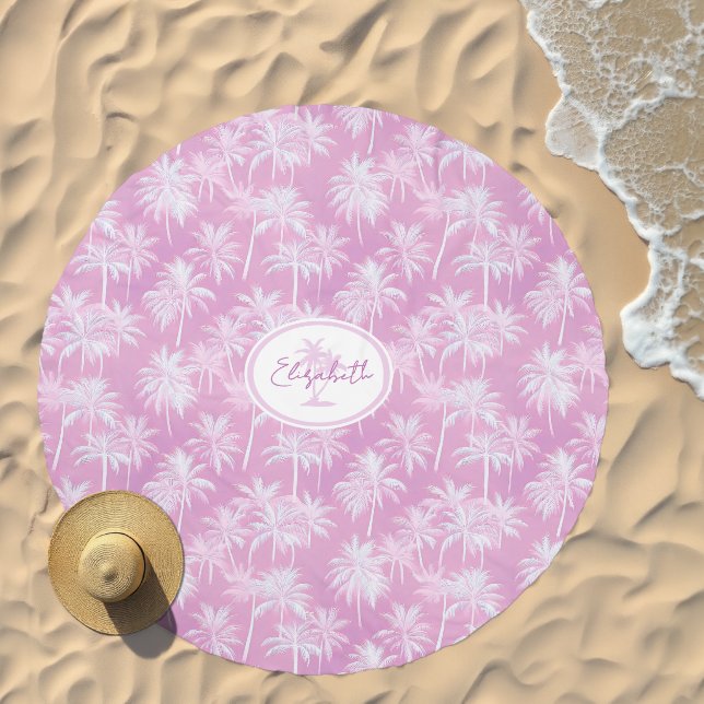 Hawaiian Palm Tree Silhouette Pattern Plum ID1093 Beach Towel (Beach)