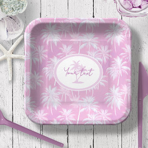 Hawaiian Palm Tree Silhouette Pattern Plum ID1093 Paper Plates