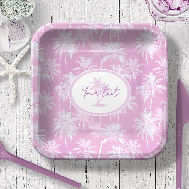 Hawaiian Palm Tree Silhouette Pattern Plum ID1093 Paper Plates (Creator Uploaded)