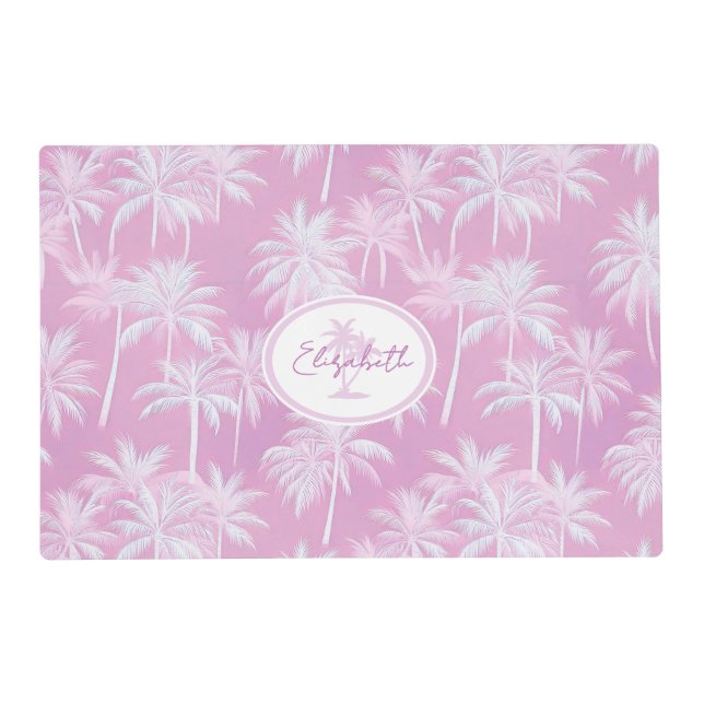 Hawaiian Palm Tree Silhouette Pattern Plum ID1093 Placemat (Front)