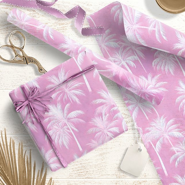 Hawaiian Palm Tree Silhouette Pattern Plum ID1093 Wrapping Paper (Creator Uploaded)