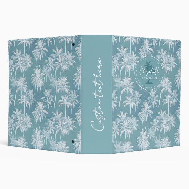 Hawaiian Palm Tree Silhouette Pattern Teal ID1093 3 Ring Binder (Background)