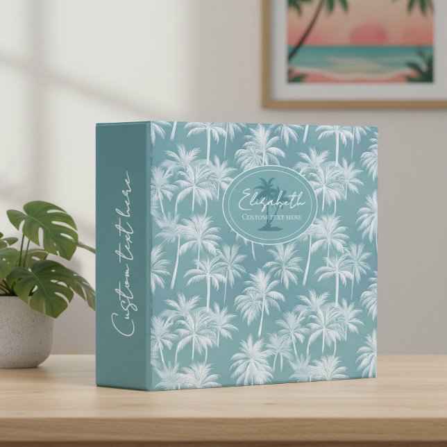 Hawaiian Palm Tree Silhouette Pattern Teal ID1093 3 Ring Binder (Creator Uploaded)