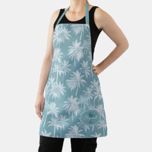 Hawaiian Palm Tree Silhouette Pattern Teal ID1093 Apron