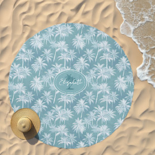 Hawaiian Palm Tree Silhouette Pattern Teal ID1093 Beach Towel