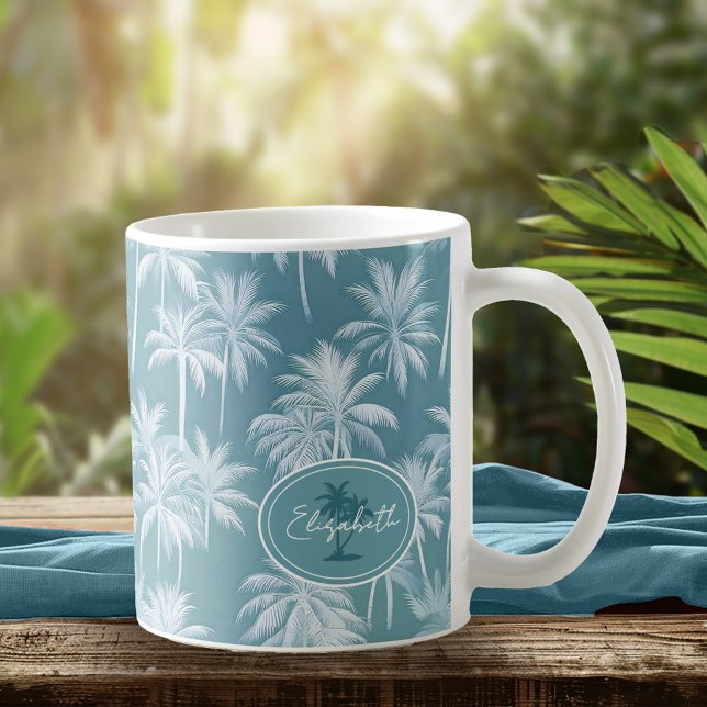 Hawaiian Palm Tree Silhouette Pattern Teal ID1093 Coffee Mug (Creator Uploaded)