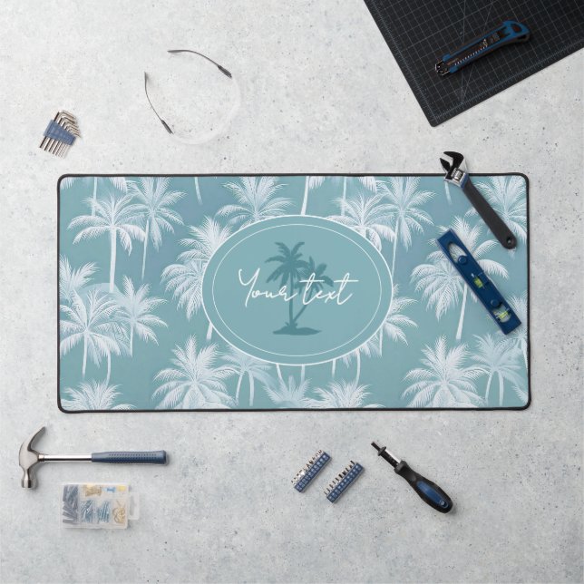 Hawaiian Palm Tree Silhouette Pattern Teal ID1093 Desk Mat (Workstation)