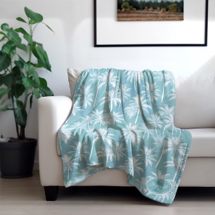 Hawaiian Palm Tree Silhouette Pattern Teal ID1093 Fleece Blanket