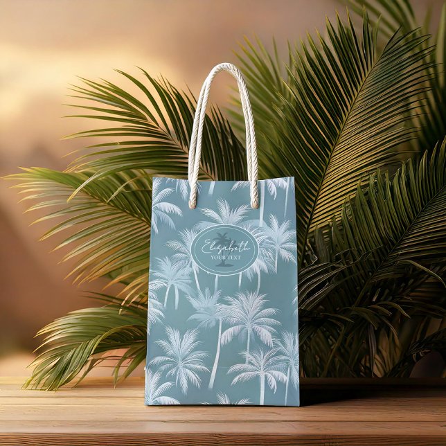 Hawaiian Palm Tree Silhouette Pattern Teal ID1093 Medium Gift Bag (Creator Uploaded)