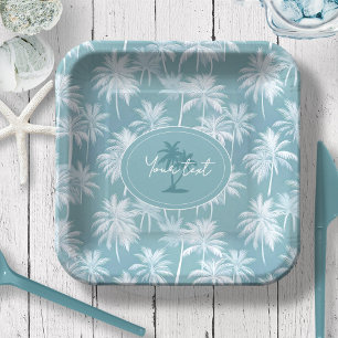 Hawaiian Palm Tree Silhouette Pattern Teal ID1093 Paper Plates