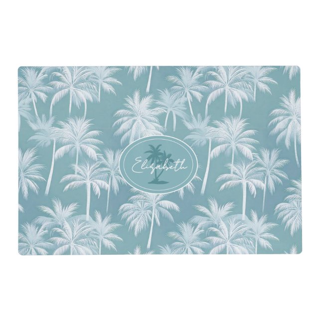 Hawaiian Palm Tree Silhouette Pattern Teal ID1093 Placemat (Front)